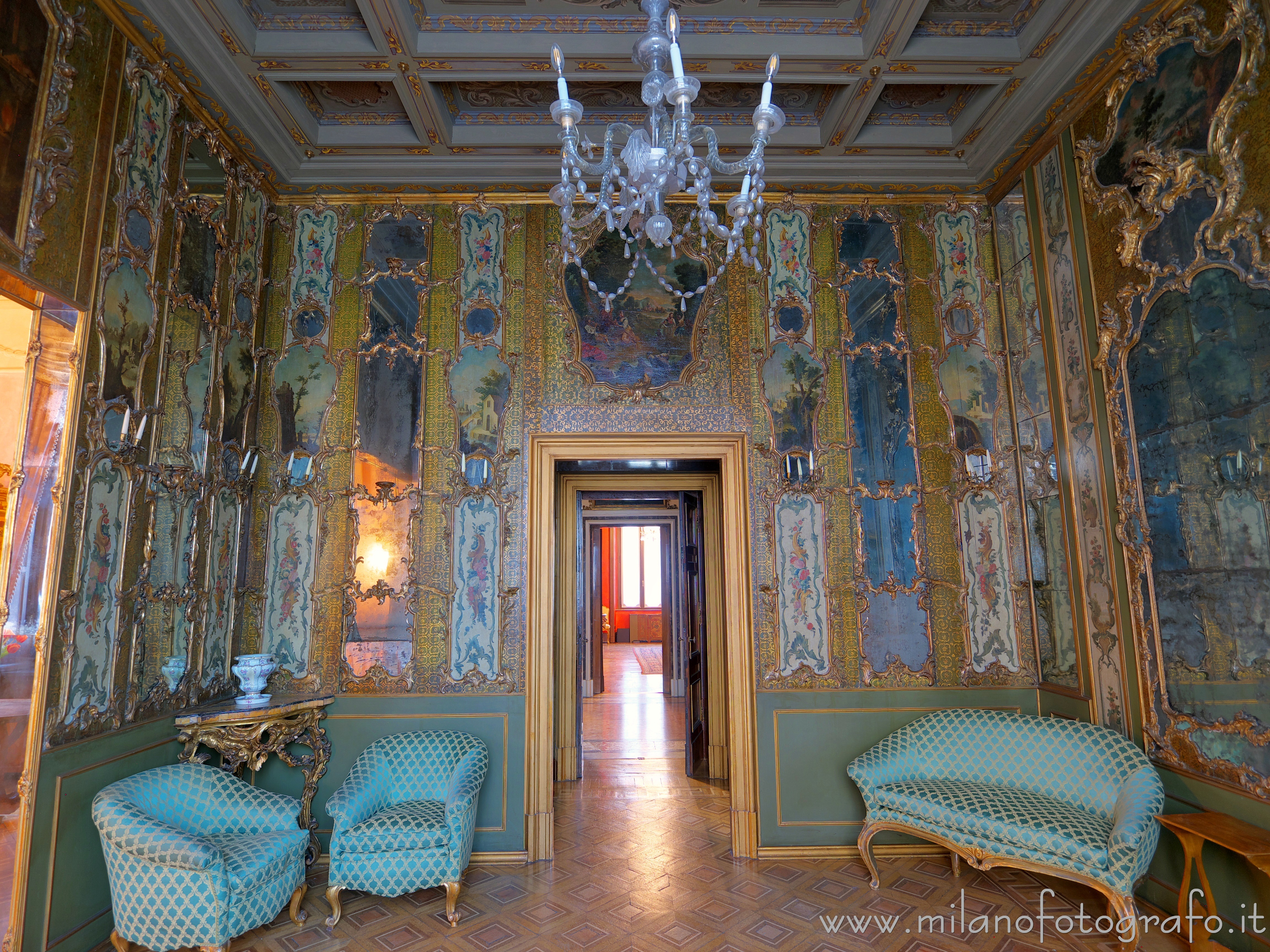 Milan (Italy) - Internal wall of the Green Hall of Residenza Vignale